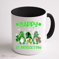 Three Gnomes Holding Shamrock Leopard Plaid St Patrick's Day Coffee Mug thumb 1