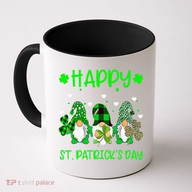 Three Gnomes Holding Shamrock Leopard Plaid St Patrick's Day Coffee Mug