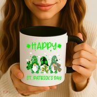 Three Gnomes Holding Shamrock Leopard Plaid St Patrick's Day Coffee Mug thumb 3