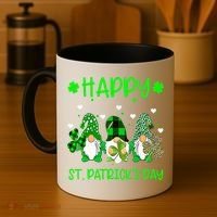 Three Gnomes Holding Shamrock Leopard Plaid St Patrick's Day Coffee Mug thumb 4