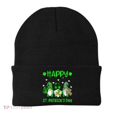 Three Gnomes Holding Shamrock Leopard Plaid St Patrick's Day Beanie