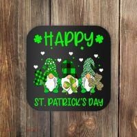 Three Gnomes Holding Shamrock Leopard Plaid St Patrick's Day Coaster thumb 0