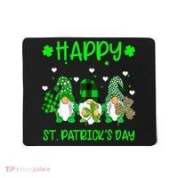 Three Gnomes Holding Shamrock Leopard Plaid St Patrick's Day Mousepad thumb 0