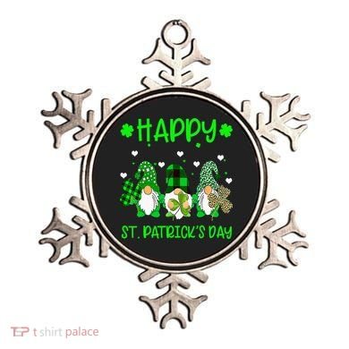 Three Gnomes Holding Shamrock Leopard Plaid St Patrick's Day Ornament