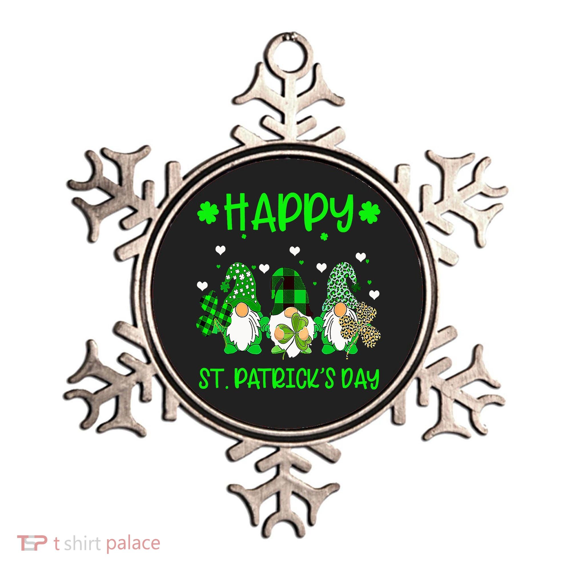Three Gnomes Holding Shamrock Leopard Plaid St Patrick's Day Ornament