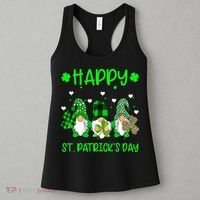 Three Gnomes Holding Shamrock Leopard Plaid St Patrick's Day Women's Tank Top thumb 3