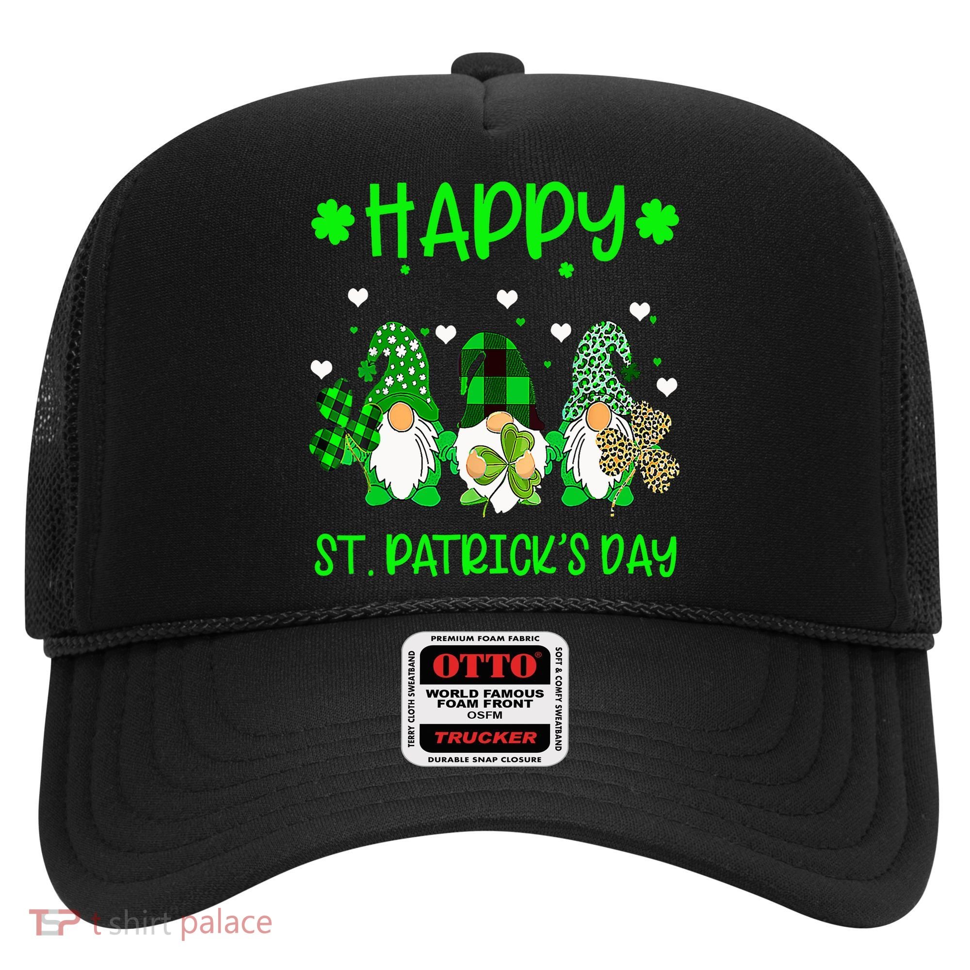 Three Gnomes Holding Shamrock Leopard Plaid St Patrick's Day Hat