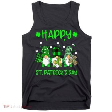 Three Gnomes Holding Shamrock Leopard Plaid St Patrick's Day Tank Top