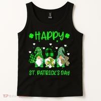 Three Gnomes Holding Shamrock Leopard Plaid St Patrick's Day Tank Top thumb 2