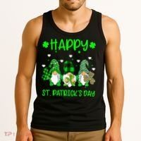 Three Gnomes Holding Shamrock Leopard Plaid St Patrick's Day Tank Top thumb 3