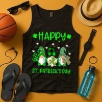 Three Gnomes Holding Shamrock Leopard Plaid St Patrick's Day Tank Top thumb 4