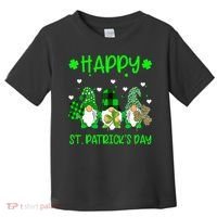 Three Gnomes Holding Shamrock Leopard Plaid St Patrick's Day Toddler T-Shirt thumb 0