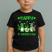Three Gnomes Holding Shamrock Leopard Plaid St Patrick's Day Toddler T-Shirt thumb 2