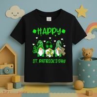Three Gnomes Holding Shamrock Leopard Plaid St Patrick's Day Toddler T-Shirt thumb 3