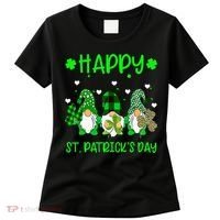 Three Gnomes Holding Shamrock Leopard Plaid St Patrick's Day Women's T-Shirt thumb 0