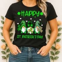 Three Gnomes Holding Shamrock Leopard Plaid St Patrick's Day Women's T-Shirt thumb 2