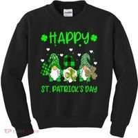 Three Gnomes Holding Shamrock Leopard Plaid St Patrick's Day Kids Sweatshirt thumb 0