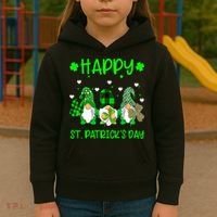 Three Gnomes Holding Shamrock Leopard Plaid St Patrick's Day Kids Hoodie thumb 3
