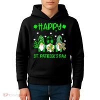 Three Gnomes Holding Shamrock Leopard Plaid St Patrick's Day Kids Hoodie thumb 4