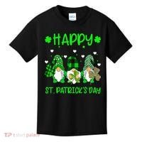 Three Gnomes Holding Shamrock Leopard Plaid St Patrick's Day Kids T-Shirt thumb 0