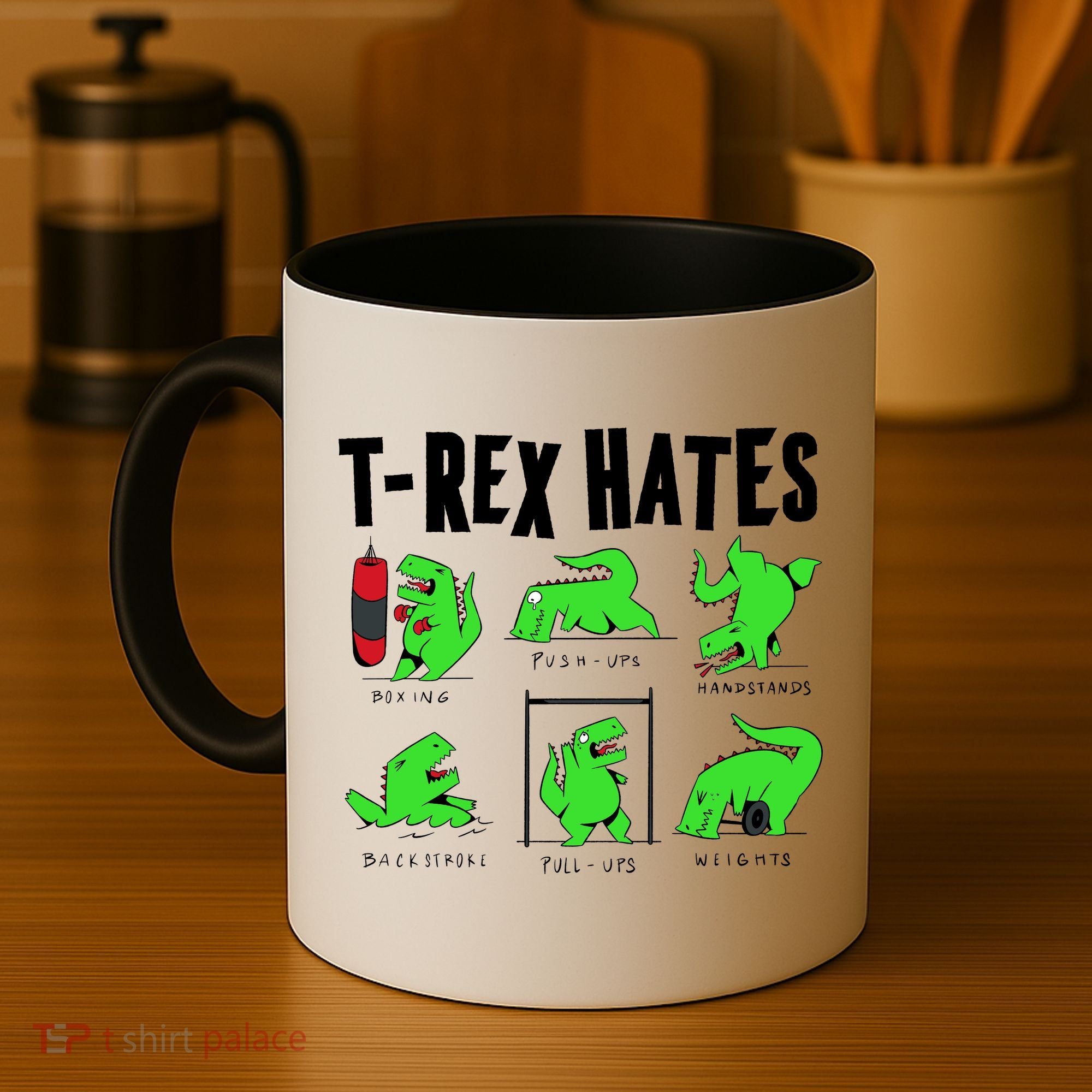 TRex Gym Hating Dinosaur Coffee Mug