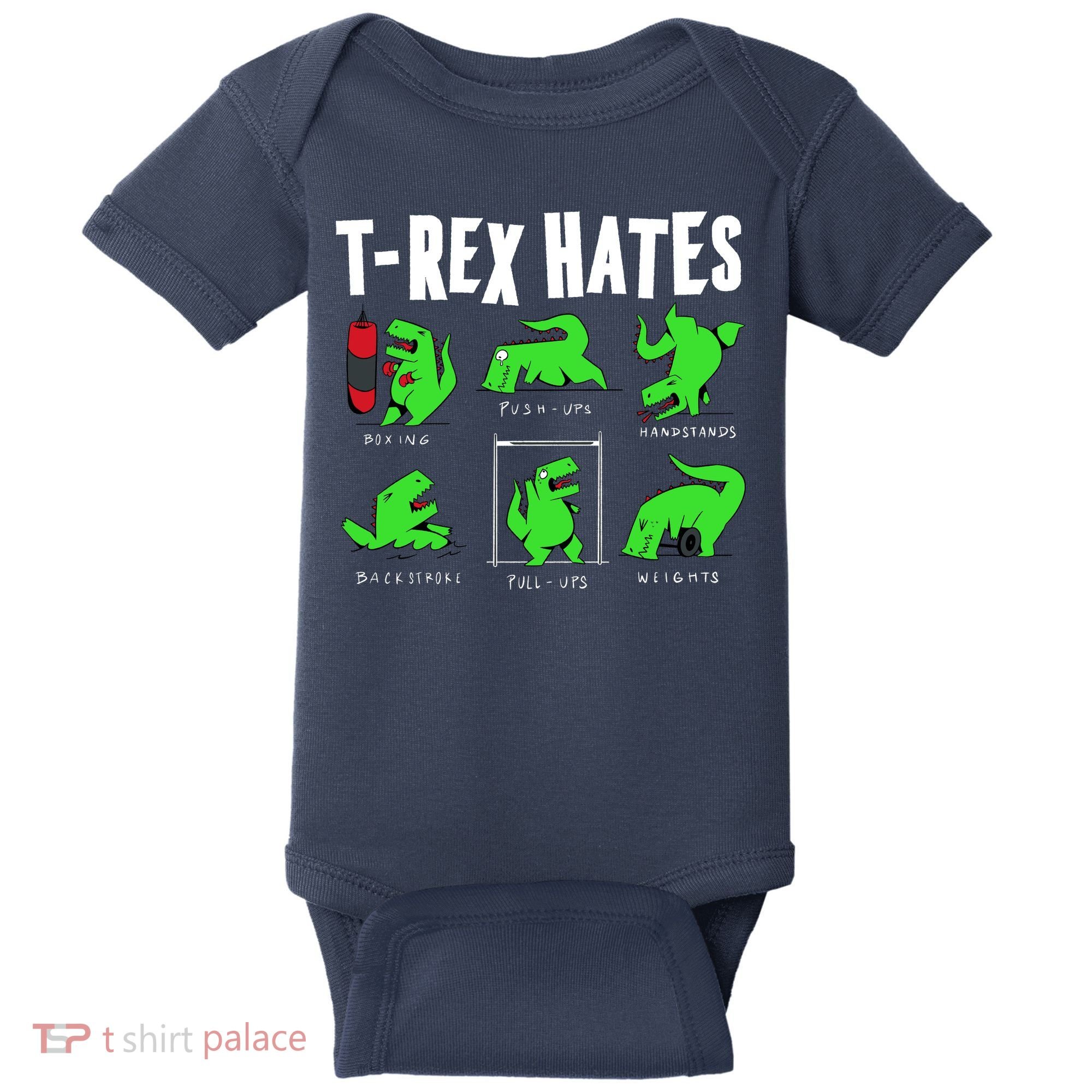 TRex Gym Hating Dinosaur Baby Bodysuit