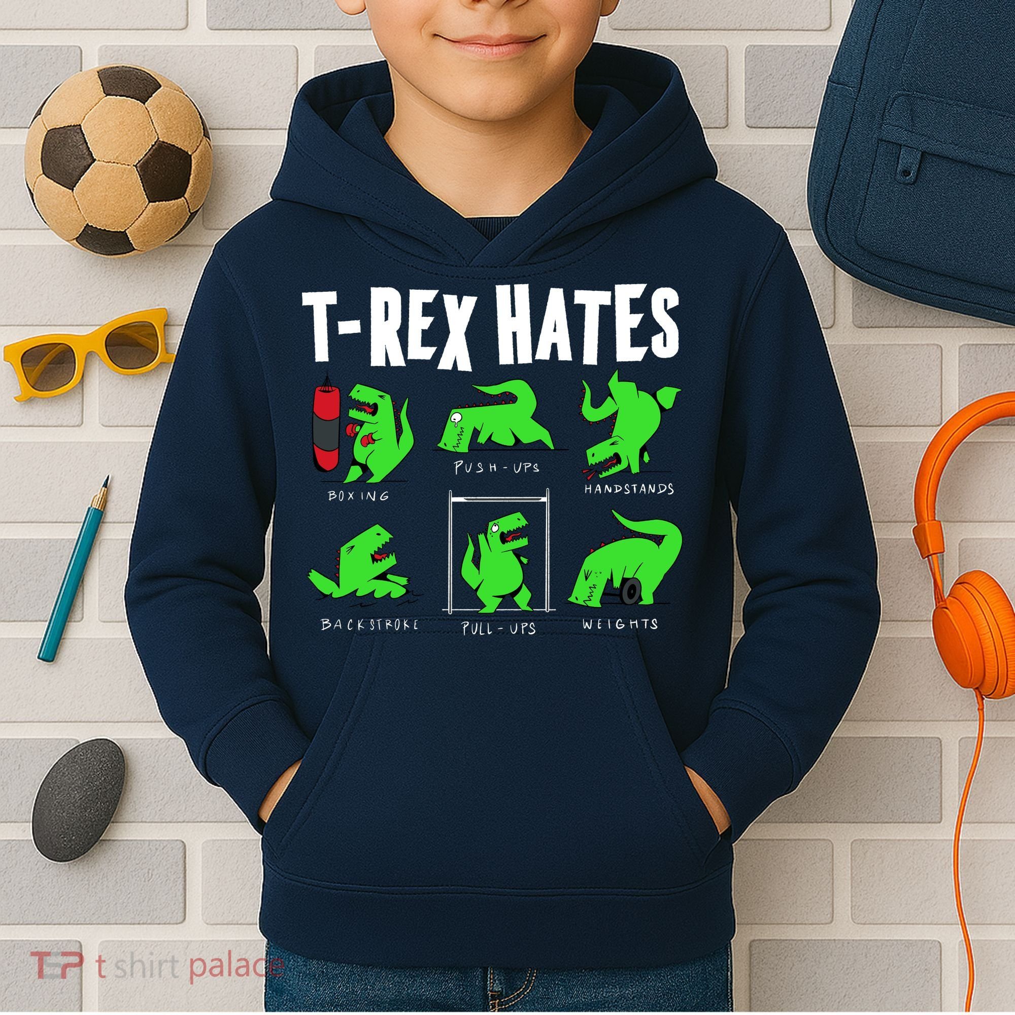 TRex Gym Hating Dinosaur Kids Hoodie