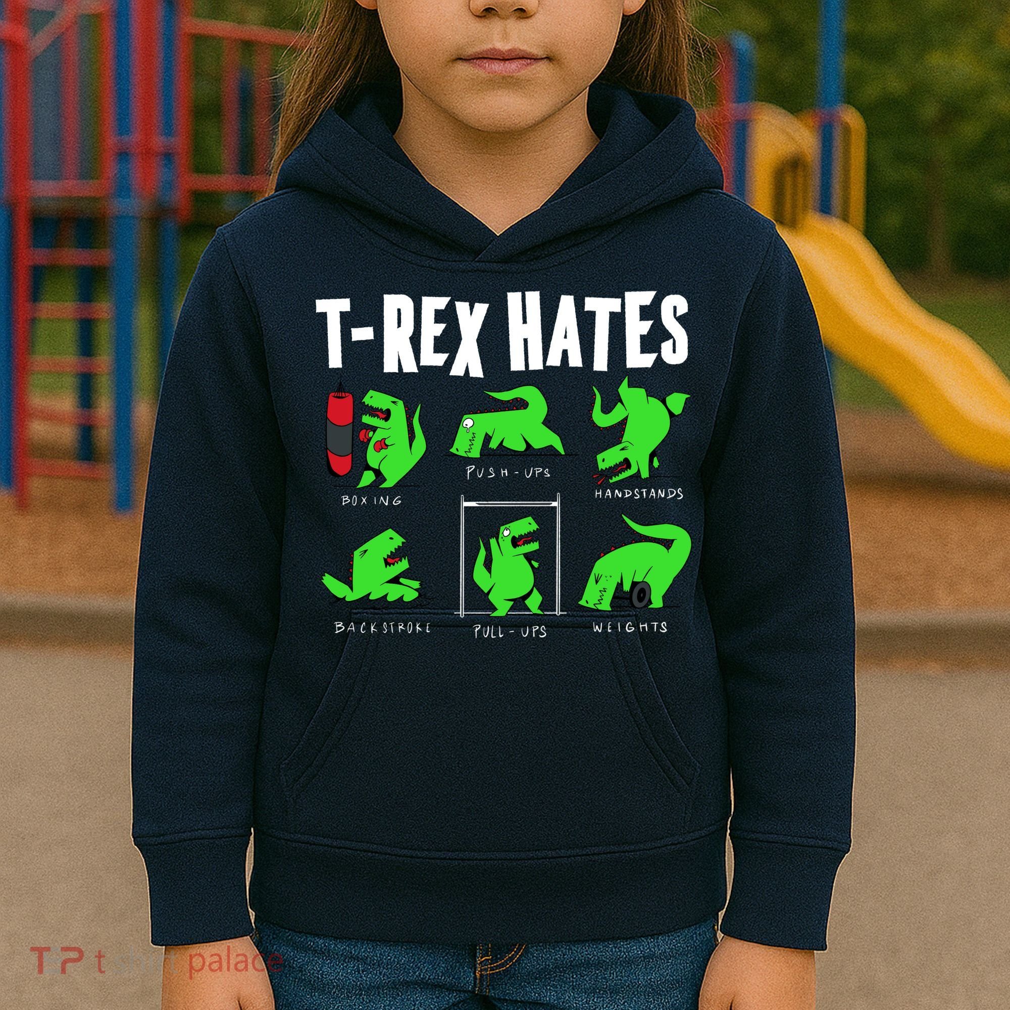 TRex Gym Hating Dinosaur Kids Hoodie