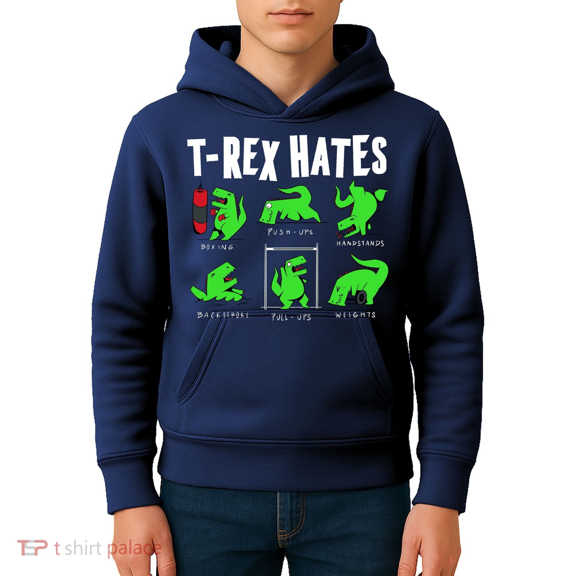 TRex Gym Hating Dinosaur Kids Hoodie