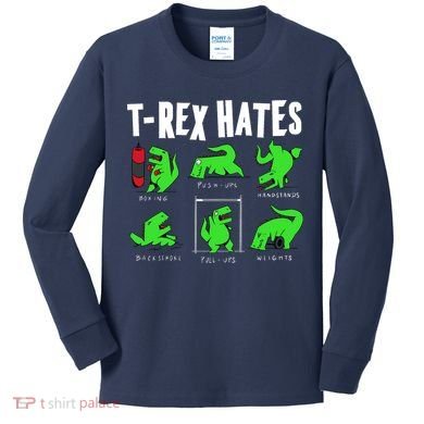 TRex Gym Hating Dinosaur Kids Long Sleeve Shirt