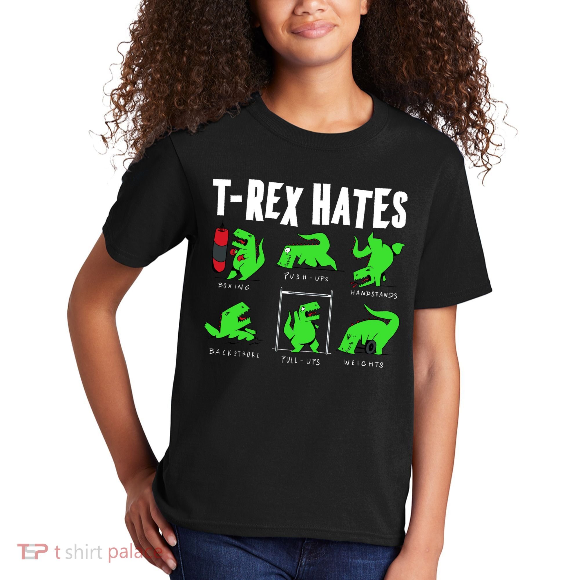 TRex Gym Hating Dinosaur Kids T-Shirt