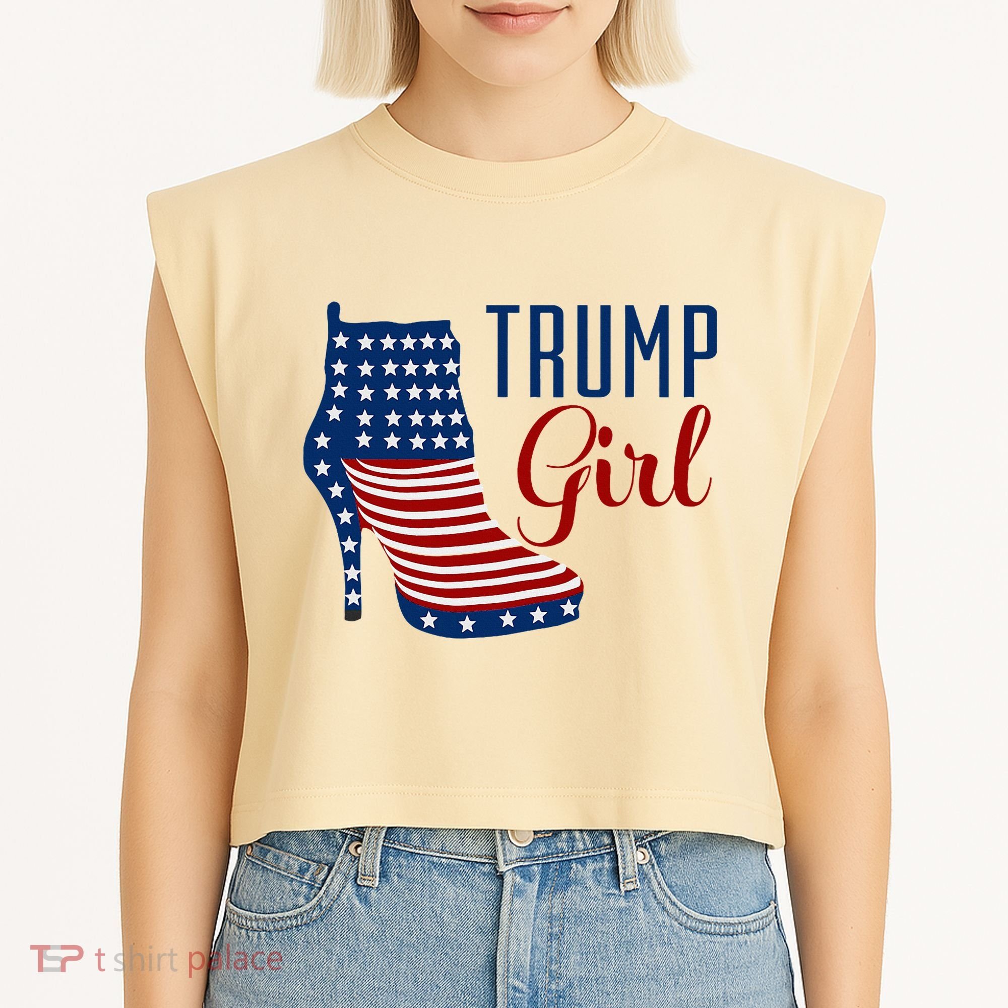 Trump Girl High Heel With Flag Garment-Dyed Women's Muscle Tee