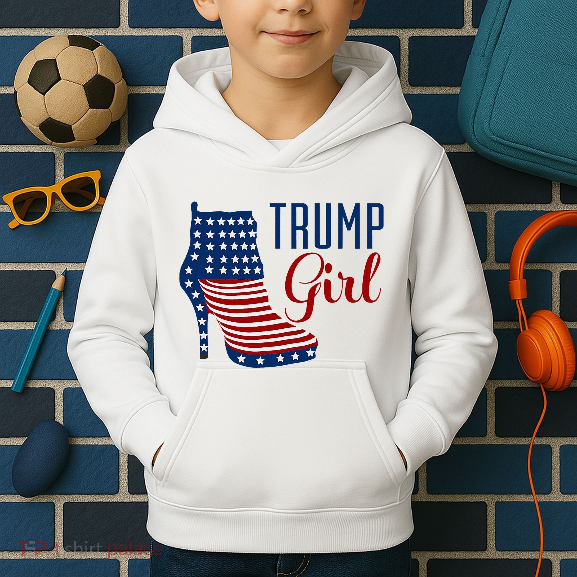 Trump Girl High Heel With Flag Kids Hoodie