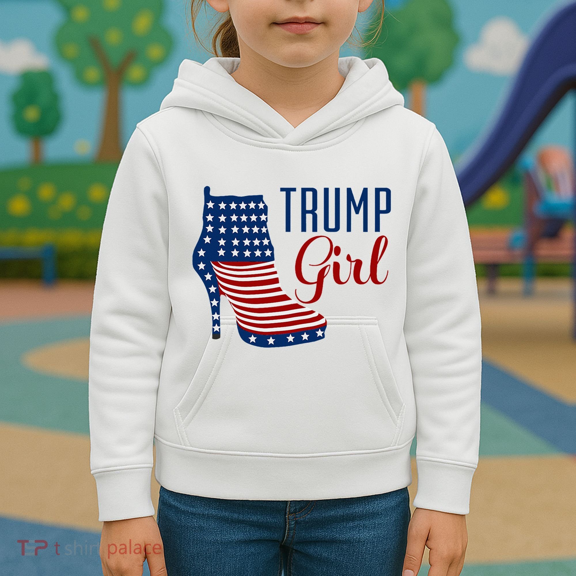 Trump Girl High Heel With Flag Kids Hoodie