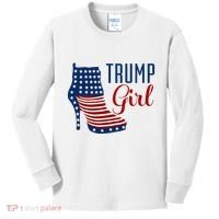 Trump Girl High Heel With Flag Kids Long Sleeve Shirt thumb 0