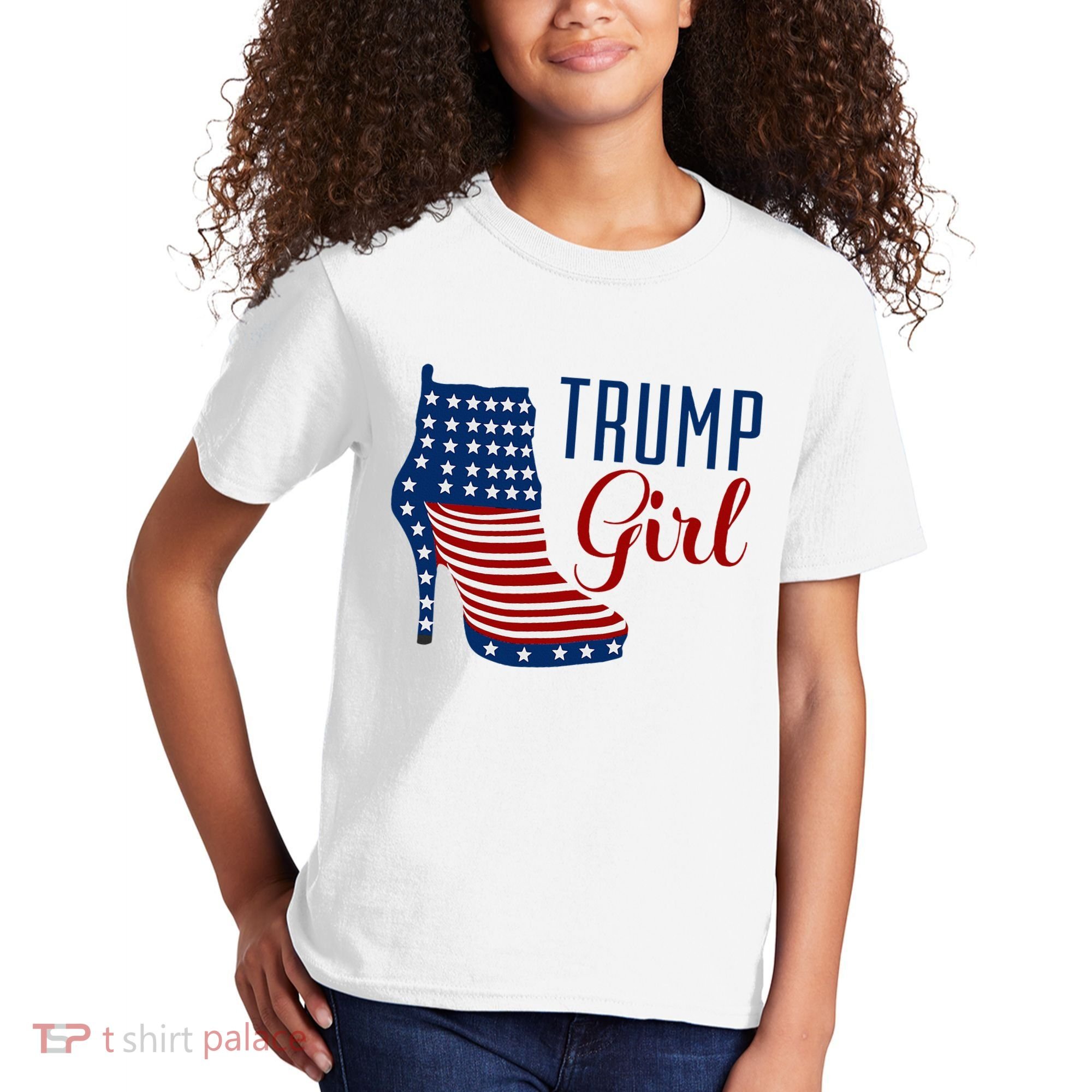 Trump Girl High Heel With Flag Kids T-Shirt