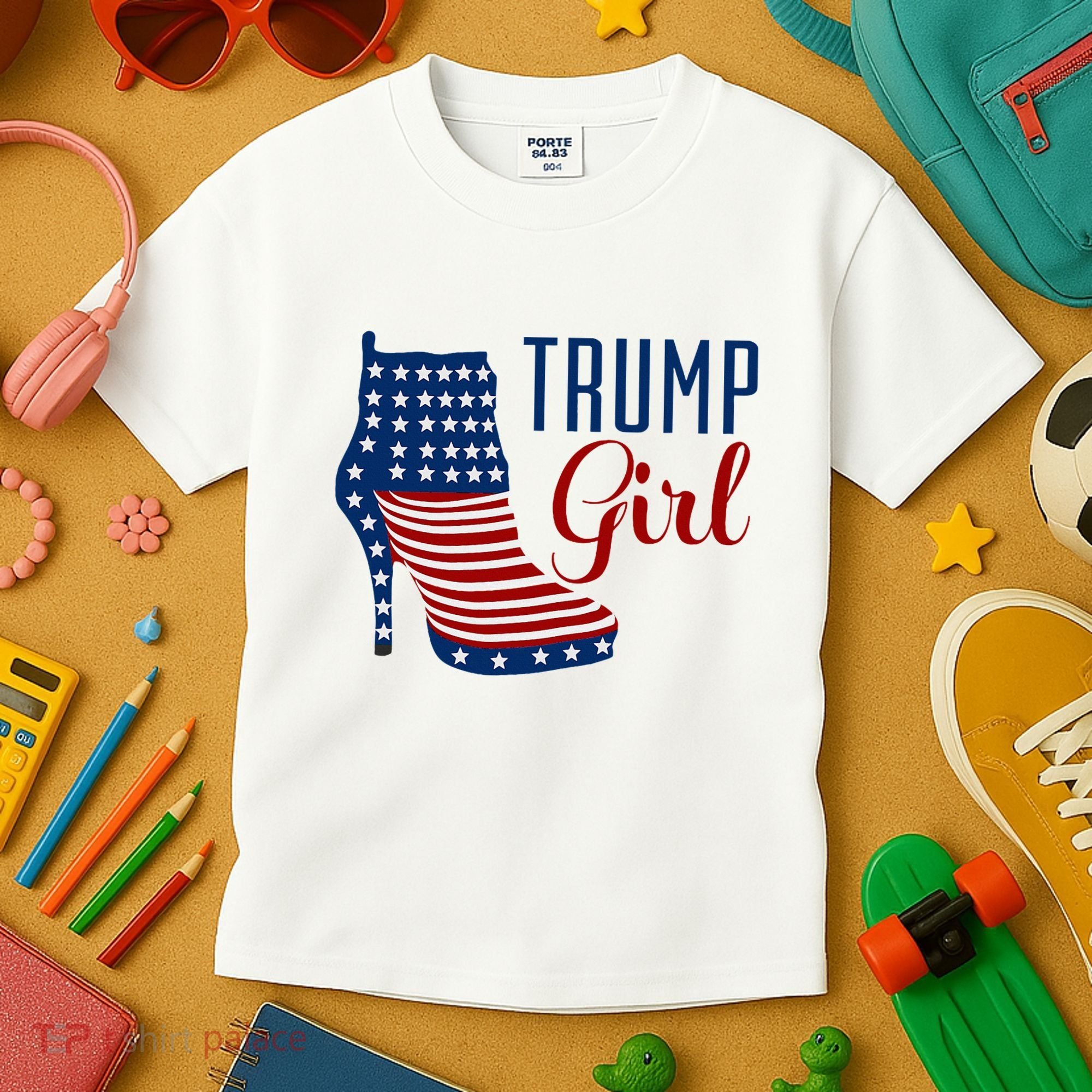 Trump Girl High Heel With Flag Kids T-Shirt