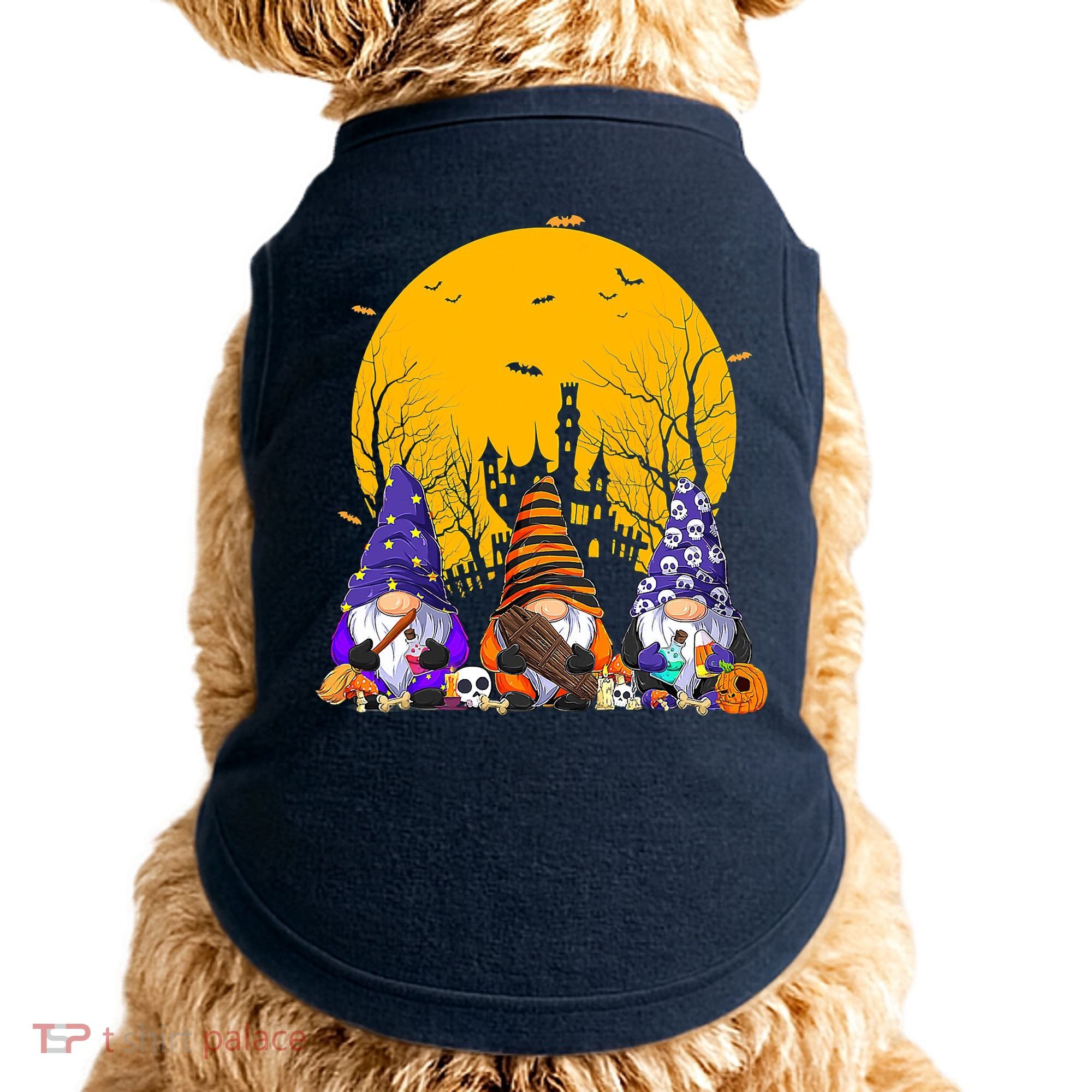 Three Gnomes Happy Halloween Fall Candy Corn Pumpkin Doggie Tank