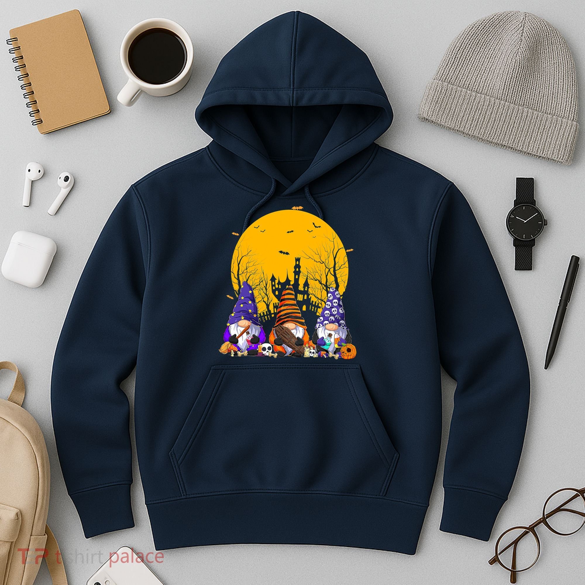 Three Gnomes Happy Halloween Fall Candy Corn Pumpkin Hoodie