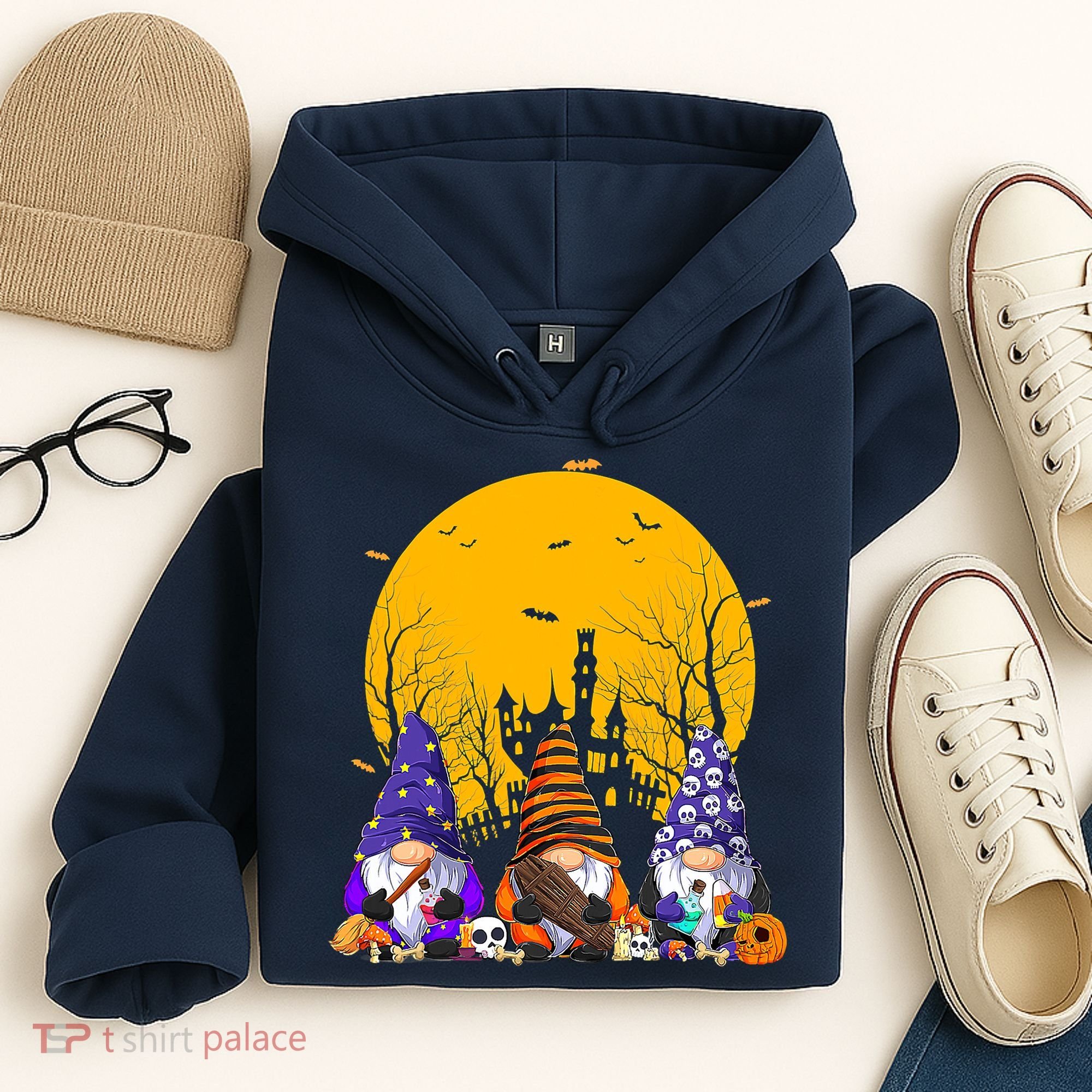 Three Gnomes Happy Halloween Fall Candy Corn Pumpkin Hoodie