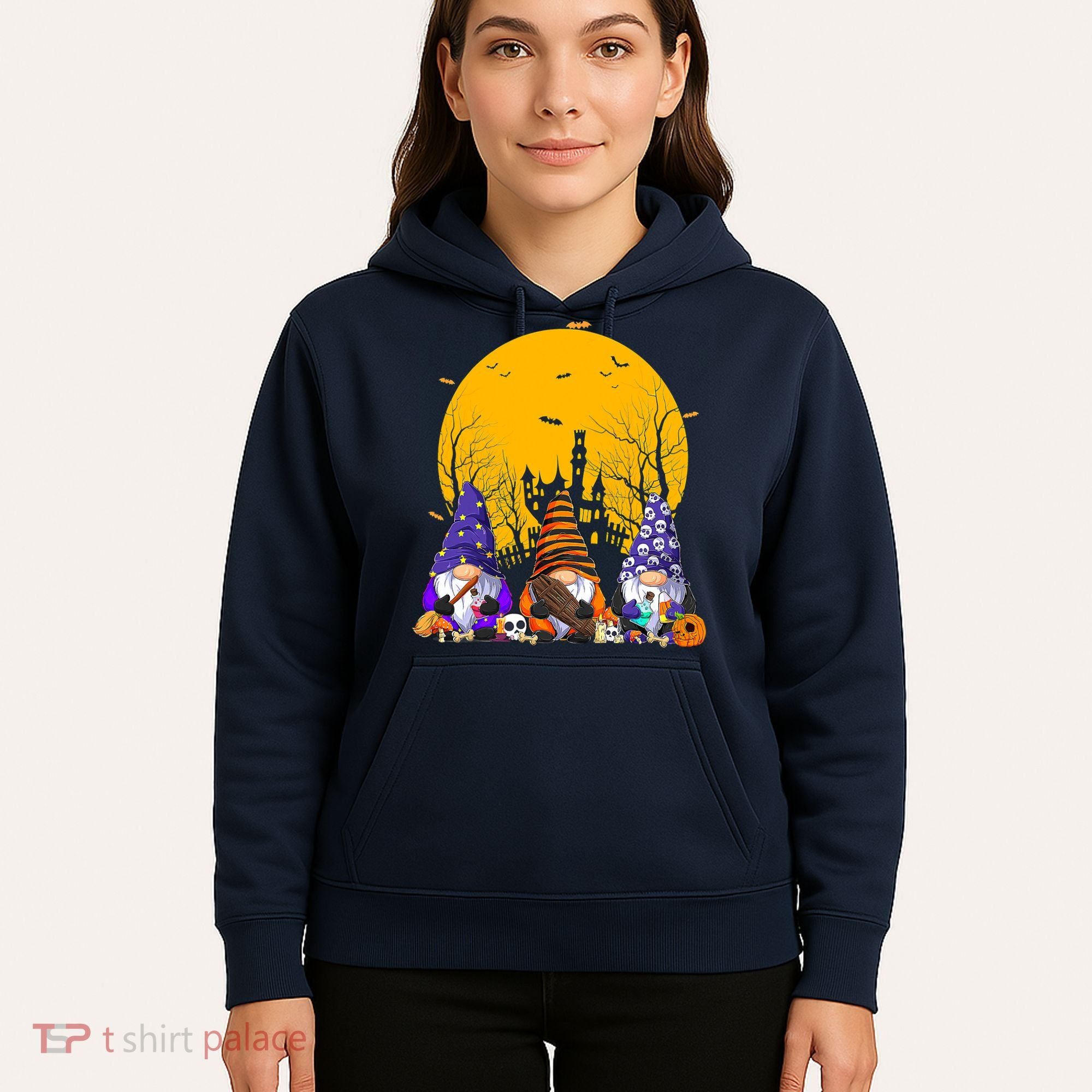 Three Gnomes Happy Halloween Fall Candy Corn Pumpkin Hoodie