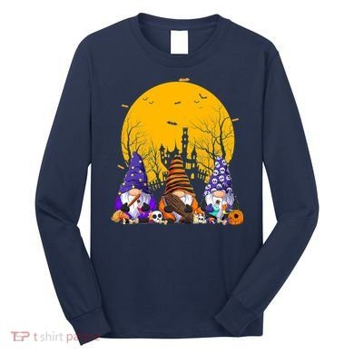 Three Gnomes Happy Halloween Fall Candy Corn Pumpkin Long Sleeve Shirt