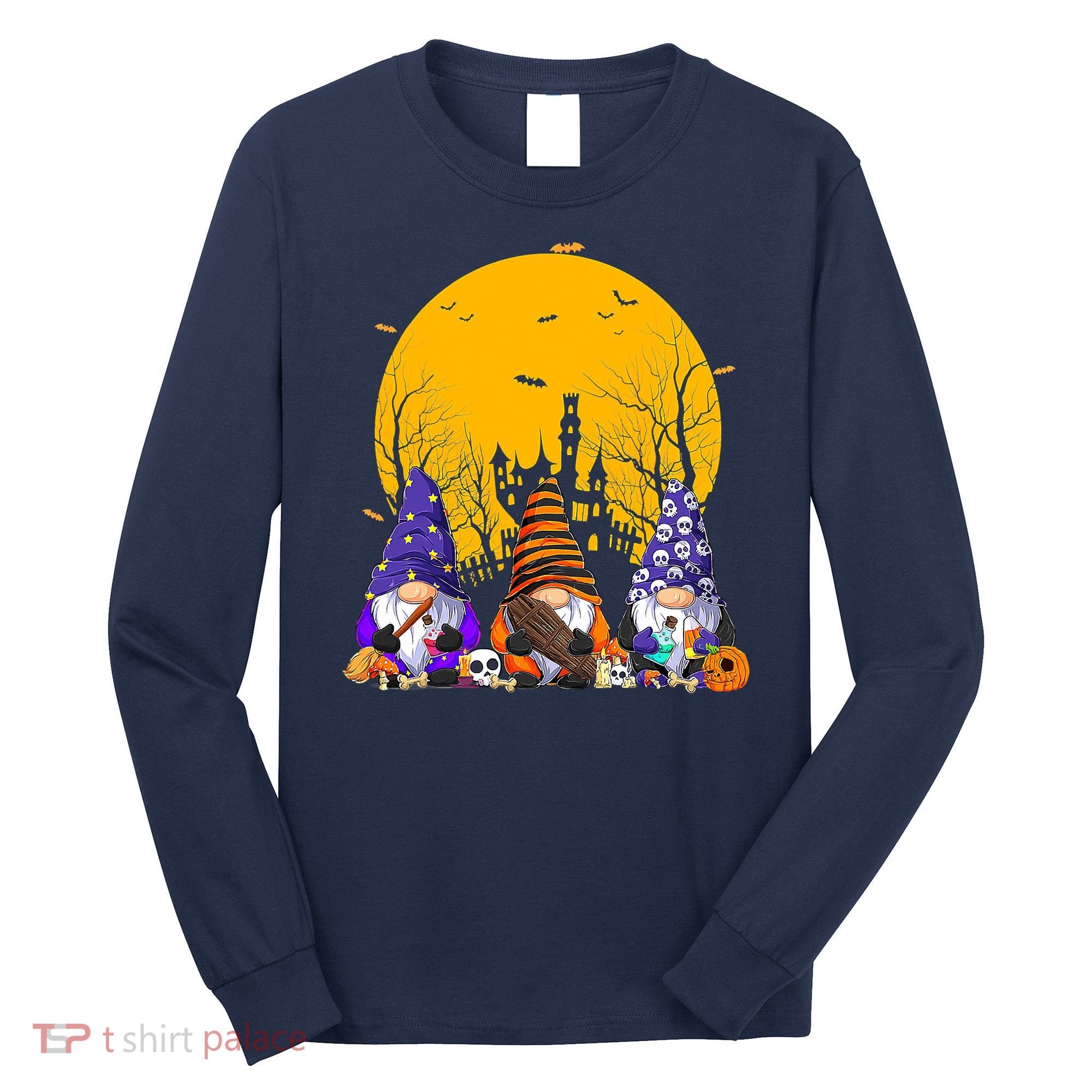 Three Gnomes Happy Halloween Fall Candy Corn Pumpkin Long Sleeve Shirt