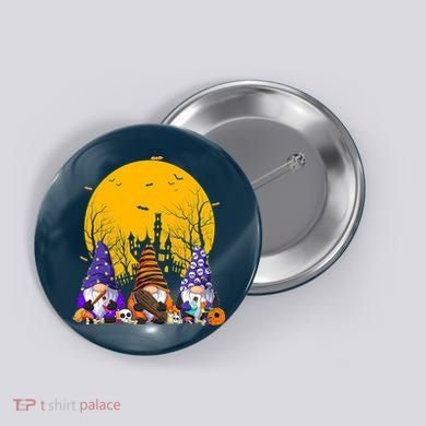 Three Gnomes Happy Halloween Fall Candy Corn Pumpkin Button