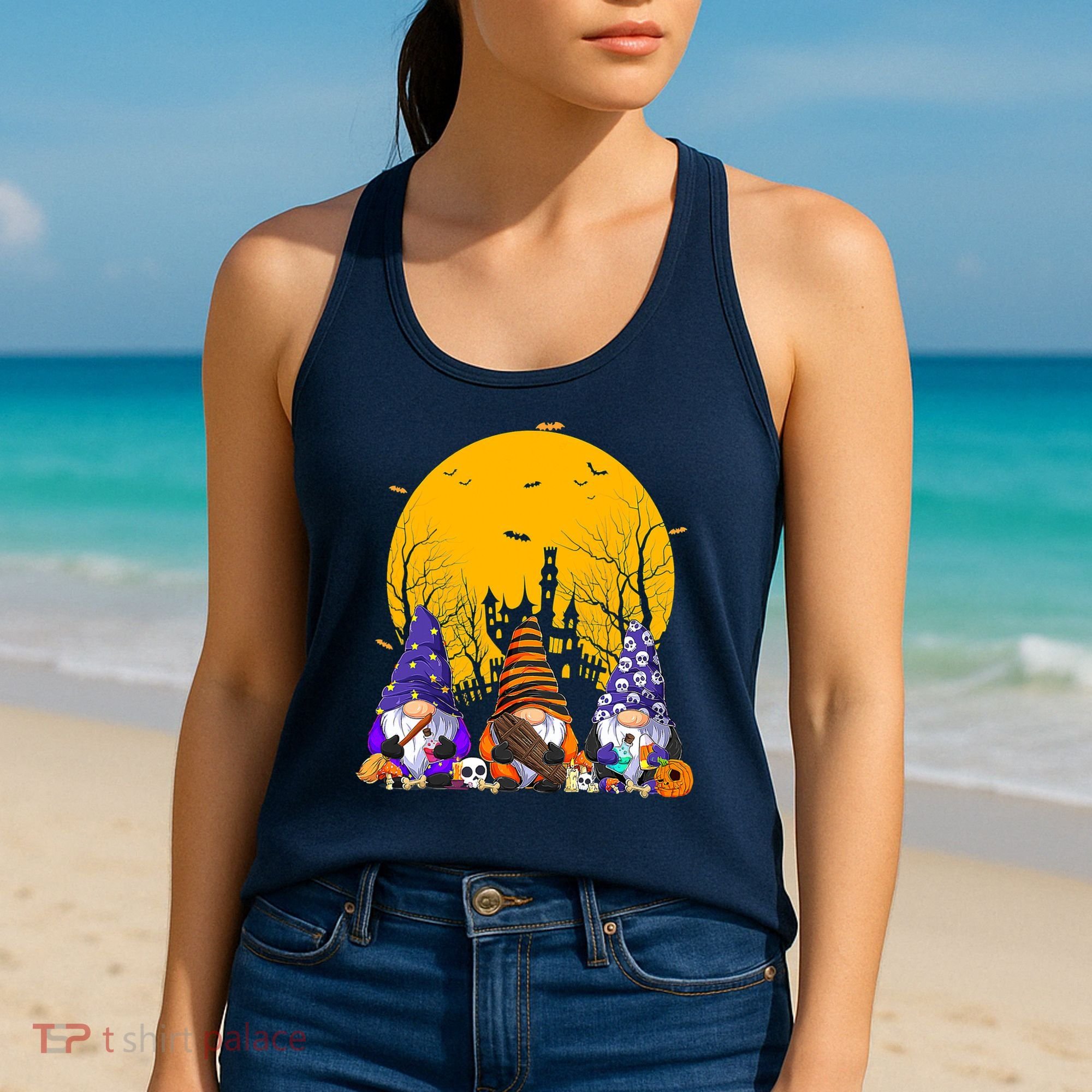 Three Gnomes Happy Halloween Fall Candy Corn Pumpkin Women's Tank Top