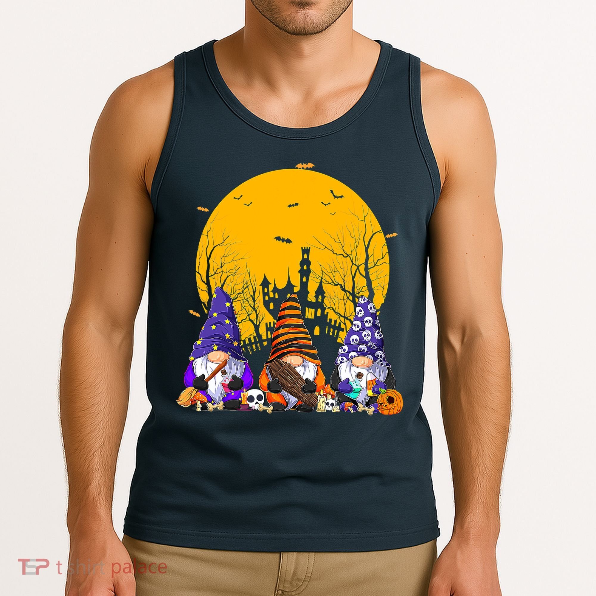 Three Gnomes Happy Halloween Fall Candy Corn Pumpkin Tank Top