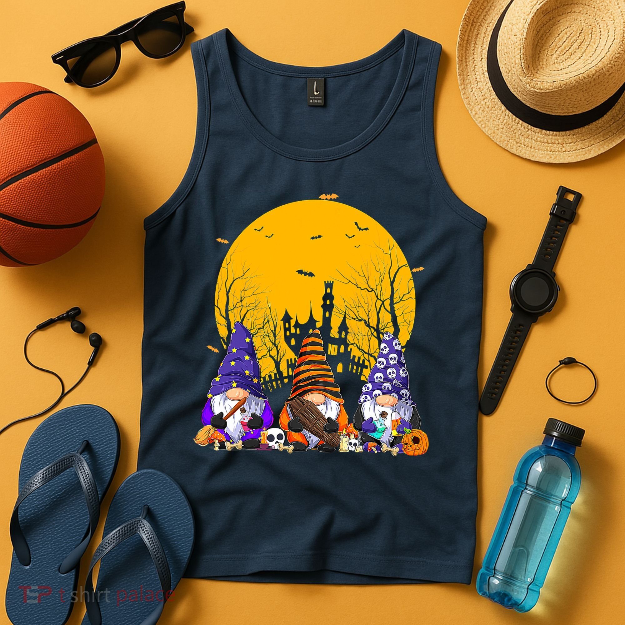 Three Gnomes Happy Halloween Fall Candy Corn Pumpkin Tank Top
