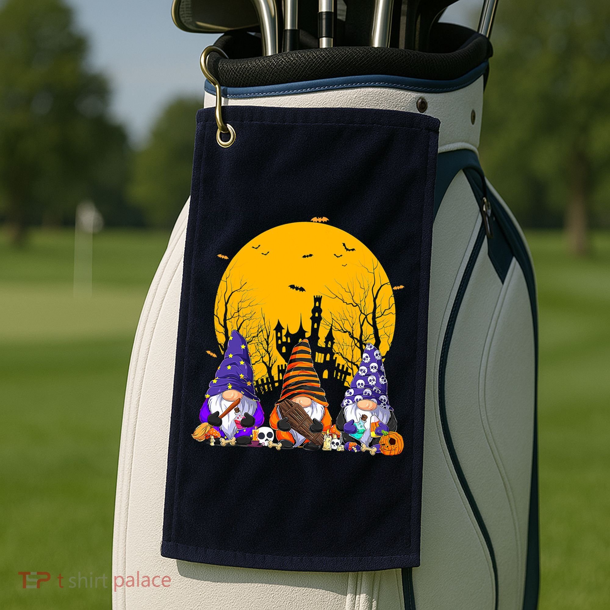 Three Gnomes Happy Halloween Fall Candy Corn Pumpkin Golf Towel