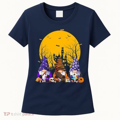 Three Gnomes Happy Halloween Fall Candy Corn Pumpkin Women's T-Shirt