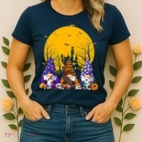 Three Gnomes Happy Halloween Fall Candy Corn Pumpkin Women's T-Shirt thumb 2